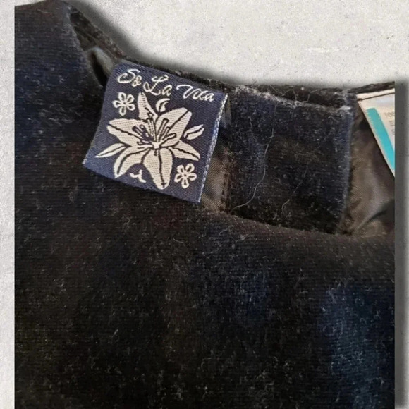 24m, Sol La Vita- Black and White Velvet Stripe Baby Dress - Picture 7 of 9